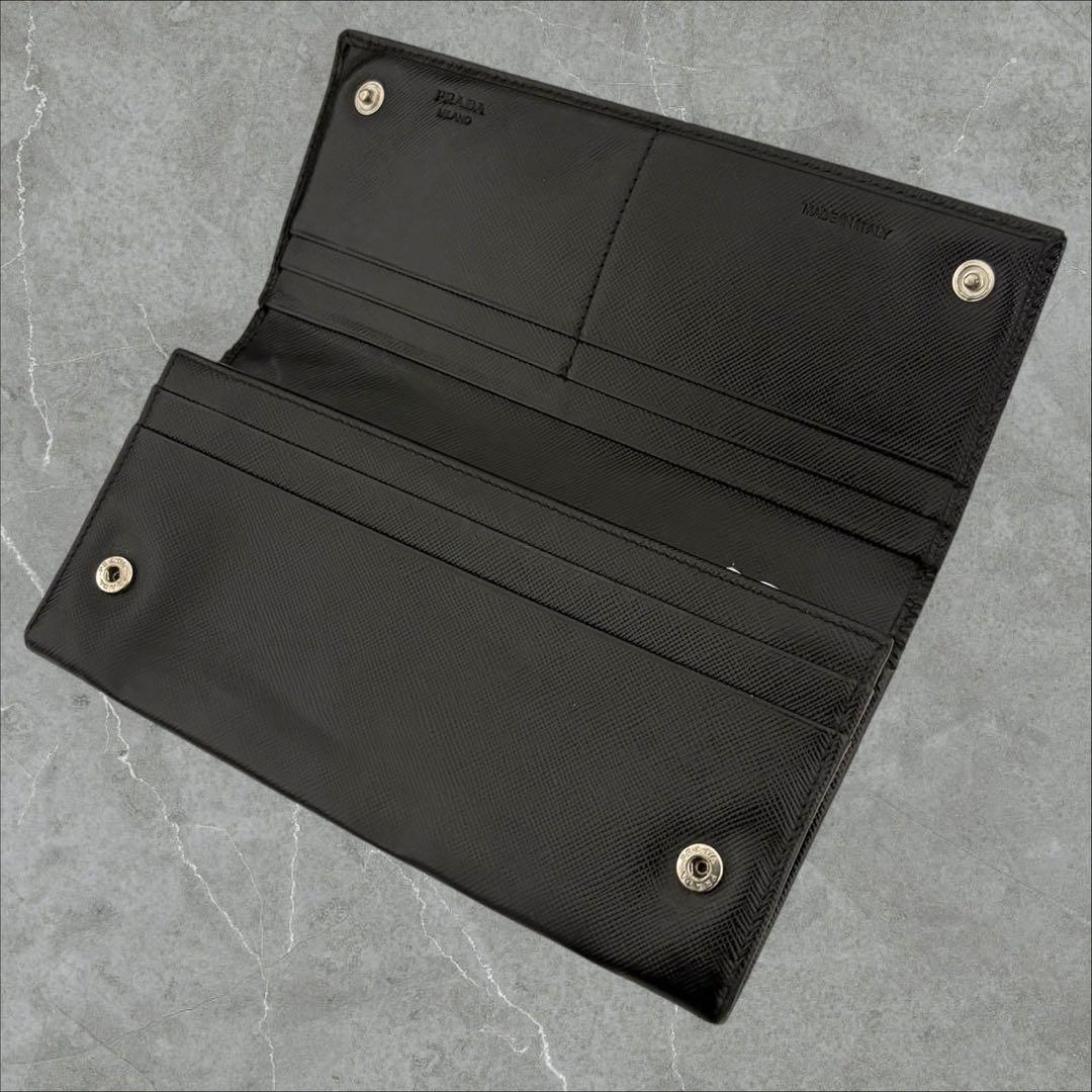 美品✨PRADA プラダ 長財布 二つ折り財布 サフィアーノ ブラック 三角
