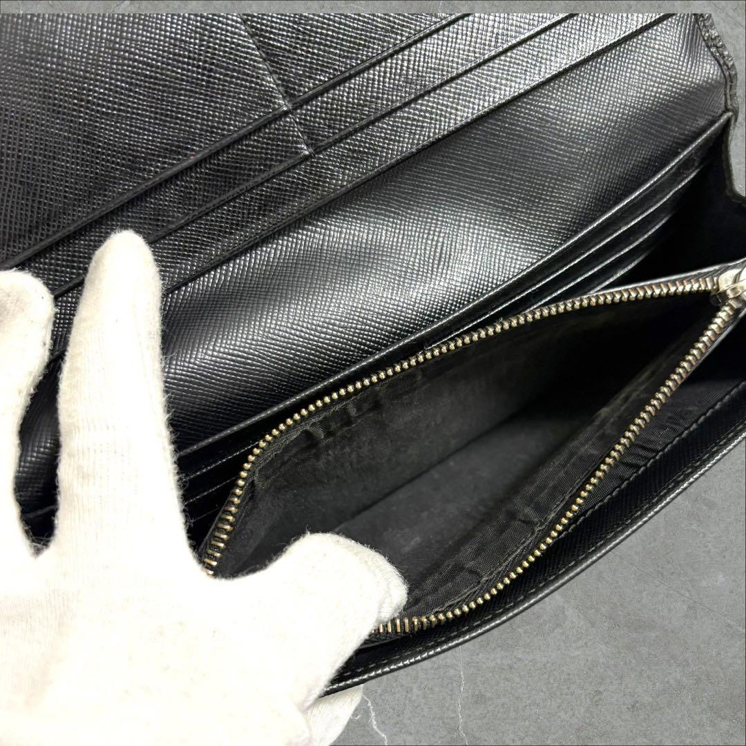 美品✨PRADA プラダ 長財布 二つ折り財布 サフィアーノ ブラック 三角