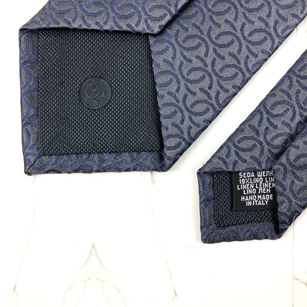Ohsan　未使用級　シャネル　ネクタイ　ロゴ　ココマーク総柄　ソリッド