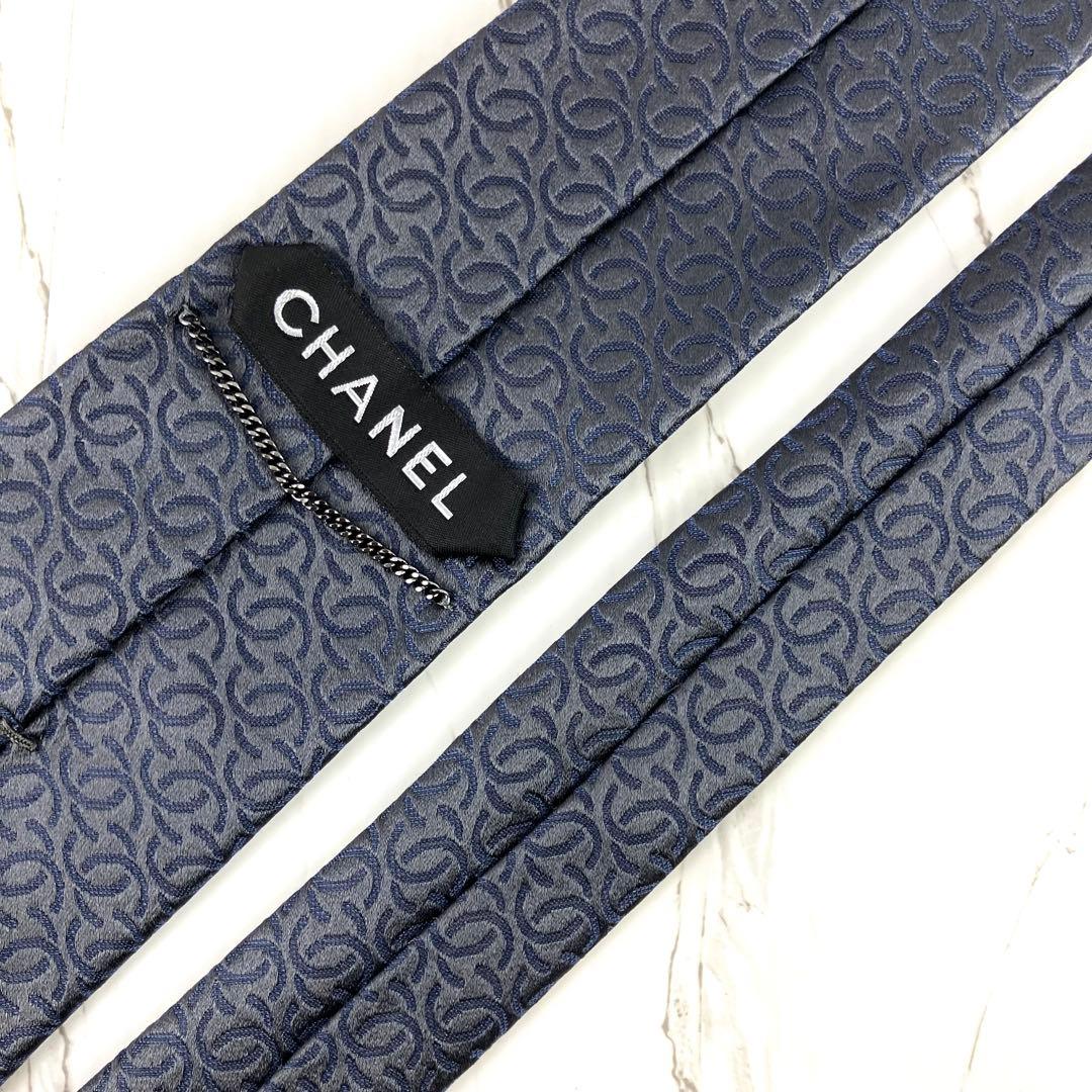 Ohsan　未使用級　シャネル　ネクタイ　ロゴ　ココマーク総柄　ソリッド