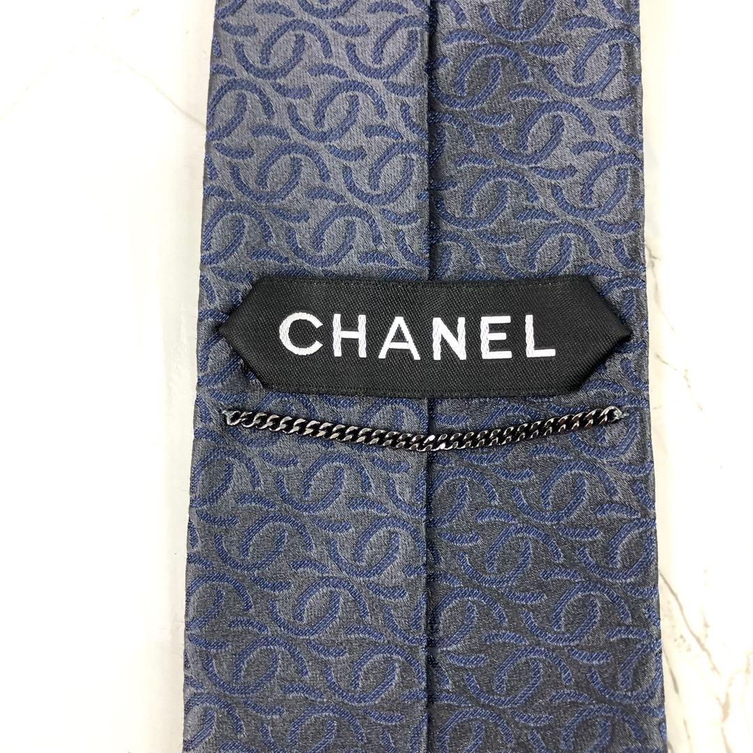 Ohsan　未使用級　シャネル　ネクタイ　ロゴ　ココマーク総柄　ソリッド