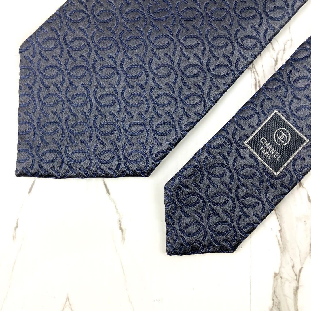 Ohsan　未使用級　シャネル　ネクタイ　ロゴ　ココマーク総柄　ソリッド