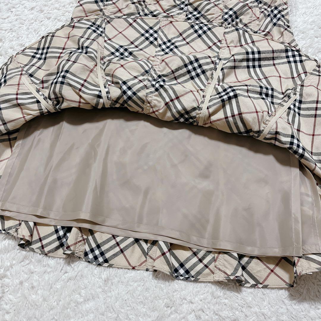 希少✨バーバリーブルーレーベル　ミモレ丈フレアスカート　縮絨加工　ノバチェック