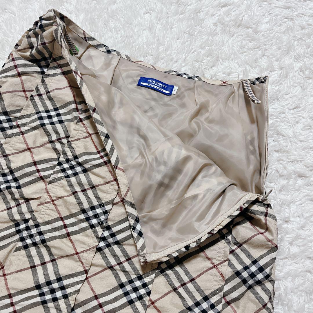 希少✨バーバリーブルーレーベル　ミモレ丈フレアスカート　縮絨加工　ノバチェック