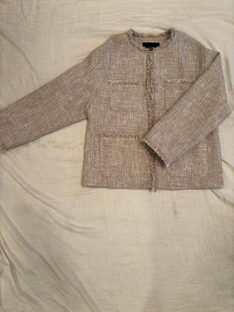 グリーンレーベルリラクシング　ミックスツイードライク ノーカラージャケット　38