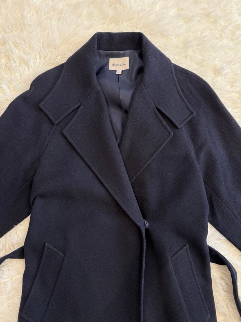 スティーブンアラン チェスターコート ウール ウエストベルト ネイビー M