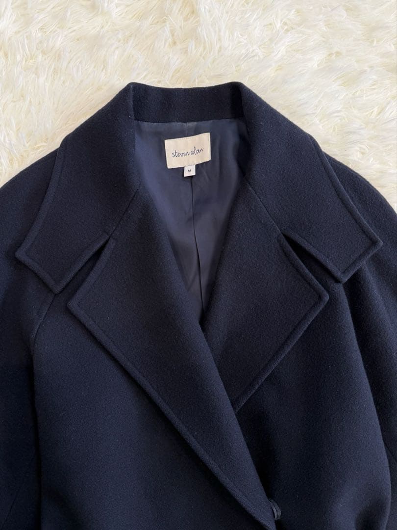 スティーブンアラン チェスターコート ウール ウエストベルト ネイビー M