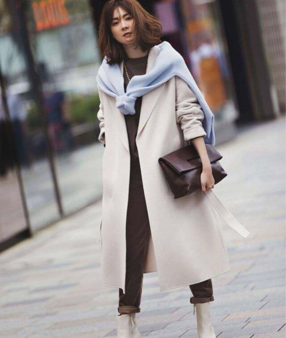 【新品】23区 マンテコ社　春　ロングコート ウエストベルト　アイボリー 36