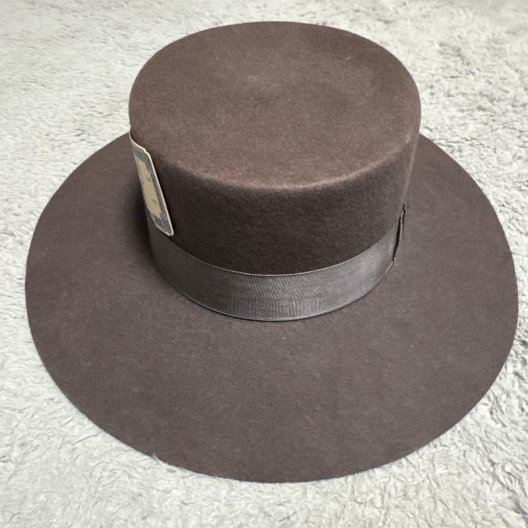 美品 ブラウン ウールハット リボン付き