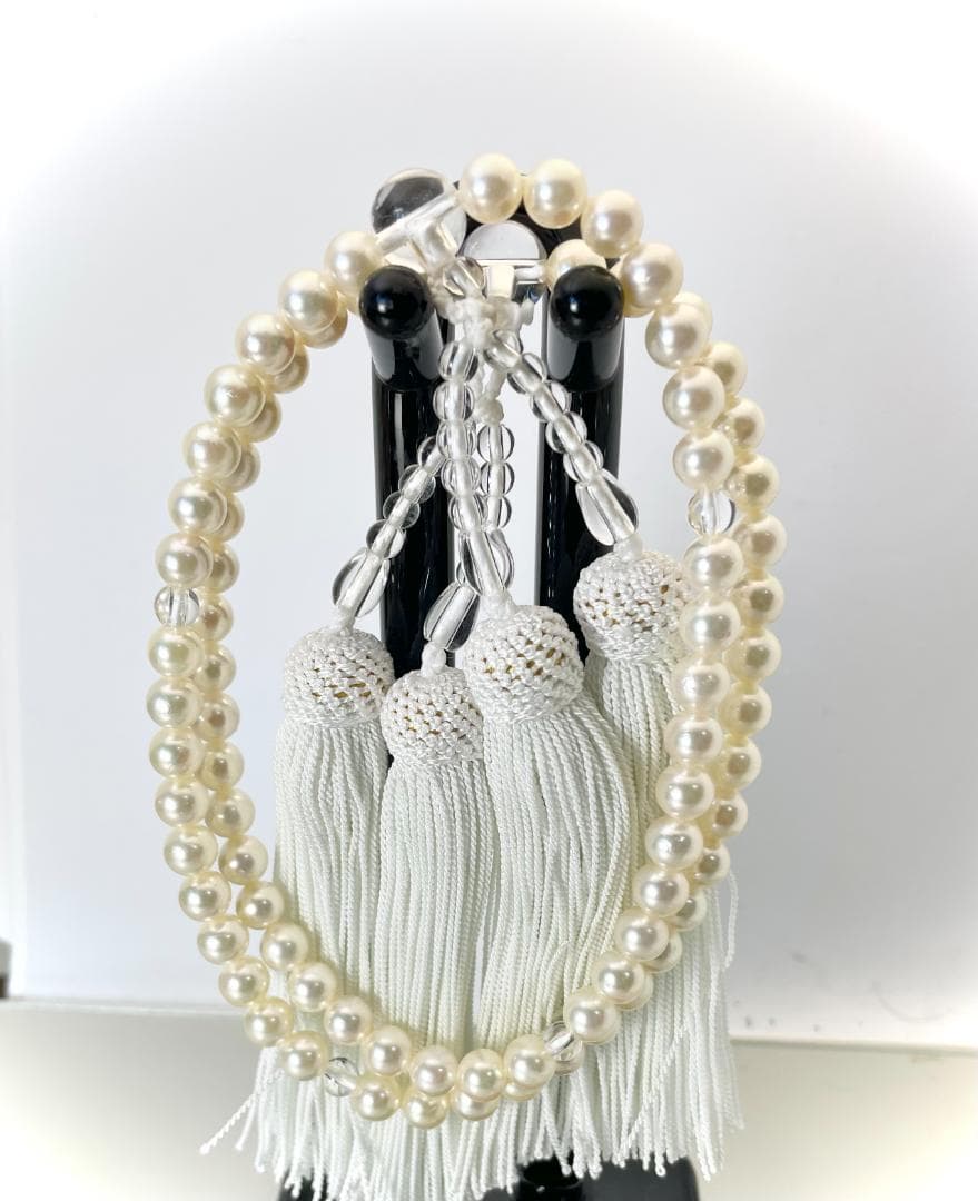 お値打！ あこや真珠 二輪 念珠 数珠 イエロイッシュクリーム国内自社製造