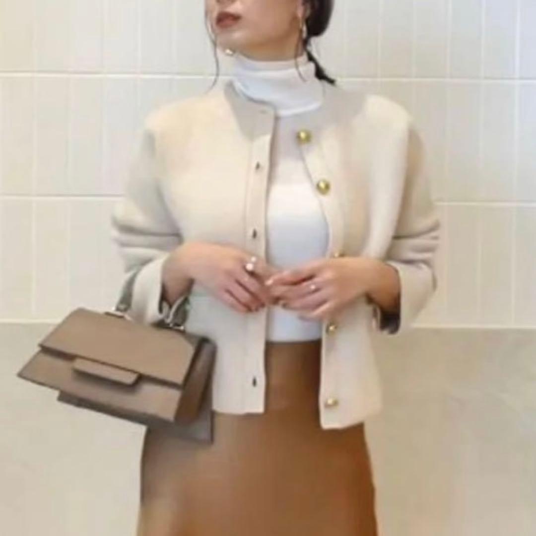 ラクーンブレンドノーカラーニットジャケット　anuans