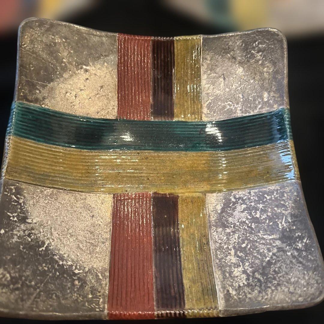 希少美品　魯山人写 美食道楽 和食器揃え 祥山 色絵銀彩糸巻文四方皿5枚セット