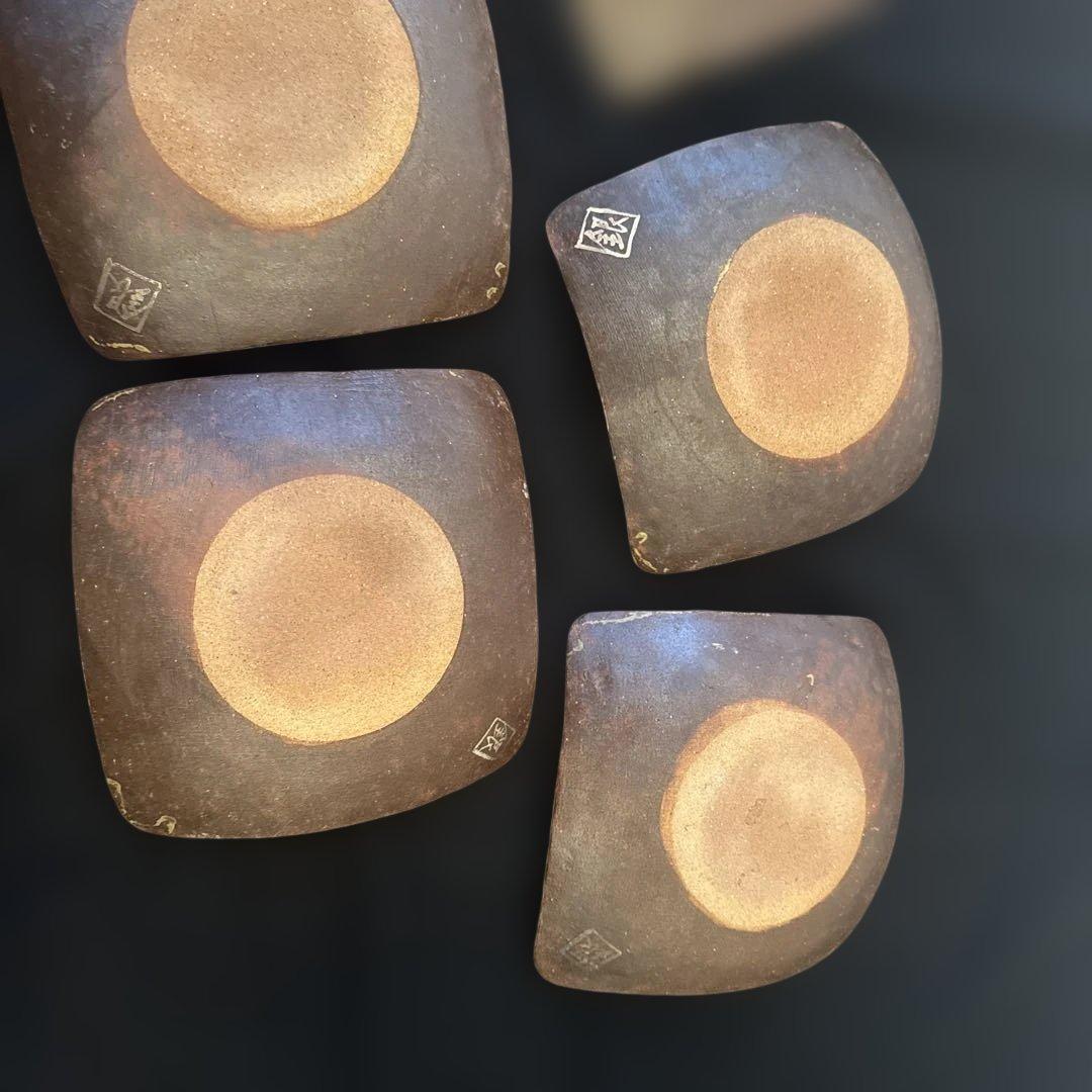 希少美品　魯山人写 美食道楽 和食器揃え 祥山 色絵銀彩糸巻文四方皿5枚セット