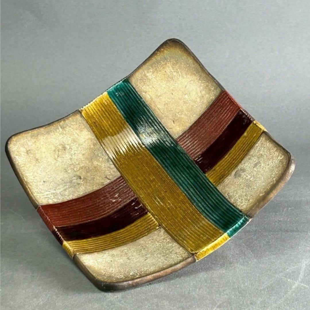 希少美品　魯山人写 美食道楽 和食器揃え 祥山 色絵銀彩糸巻文四方皿5枚セット