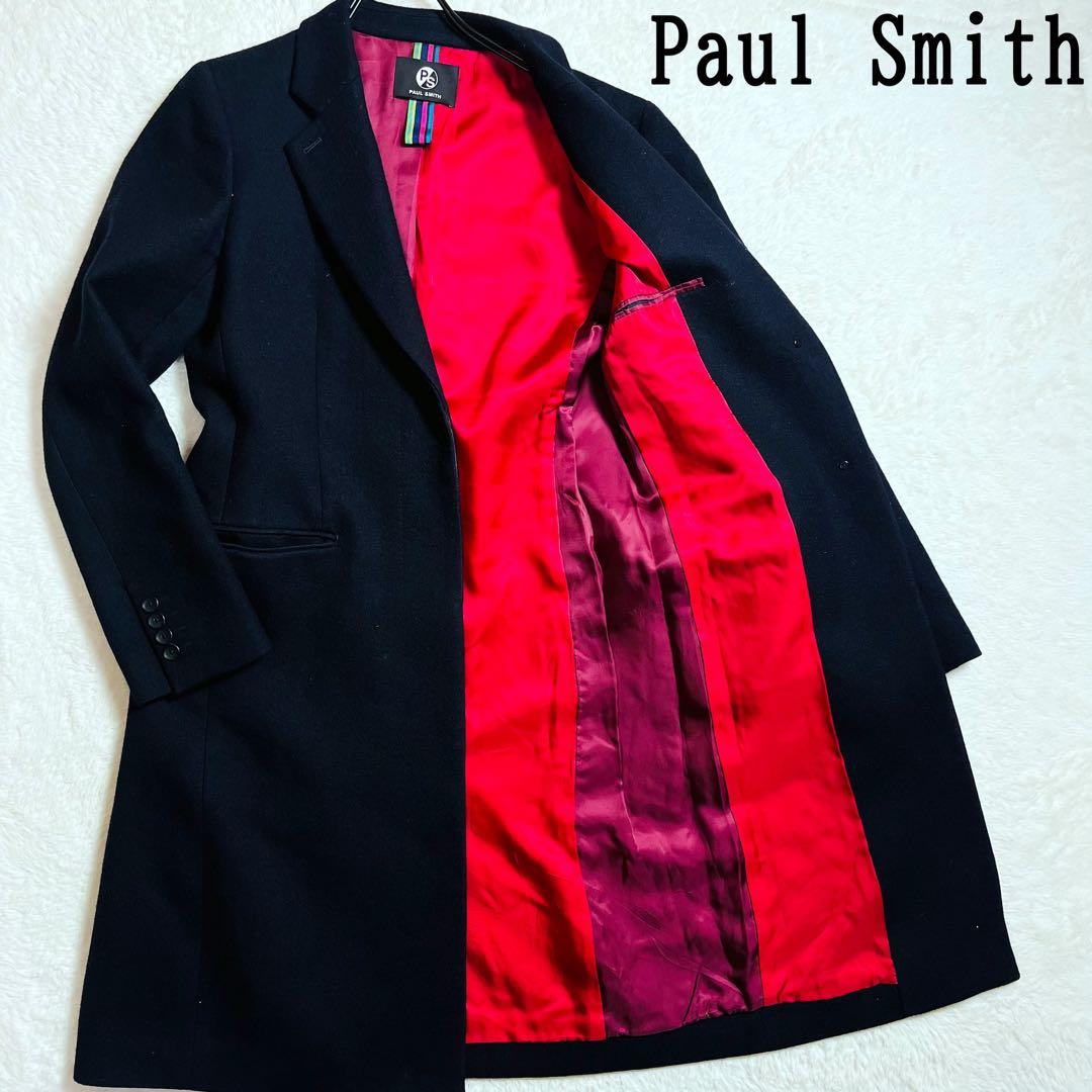 極美品 ポールスミス チェスターコート ブラック ウール 比翼仕立て Lサイズ