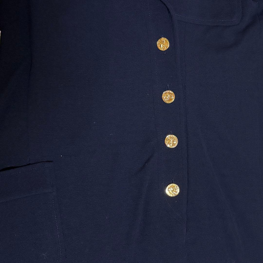 CHANEL ネイビー ホワイト袖 ワンピース ゴールドボタン