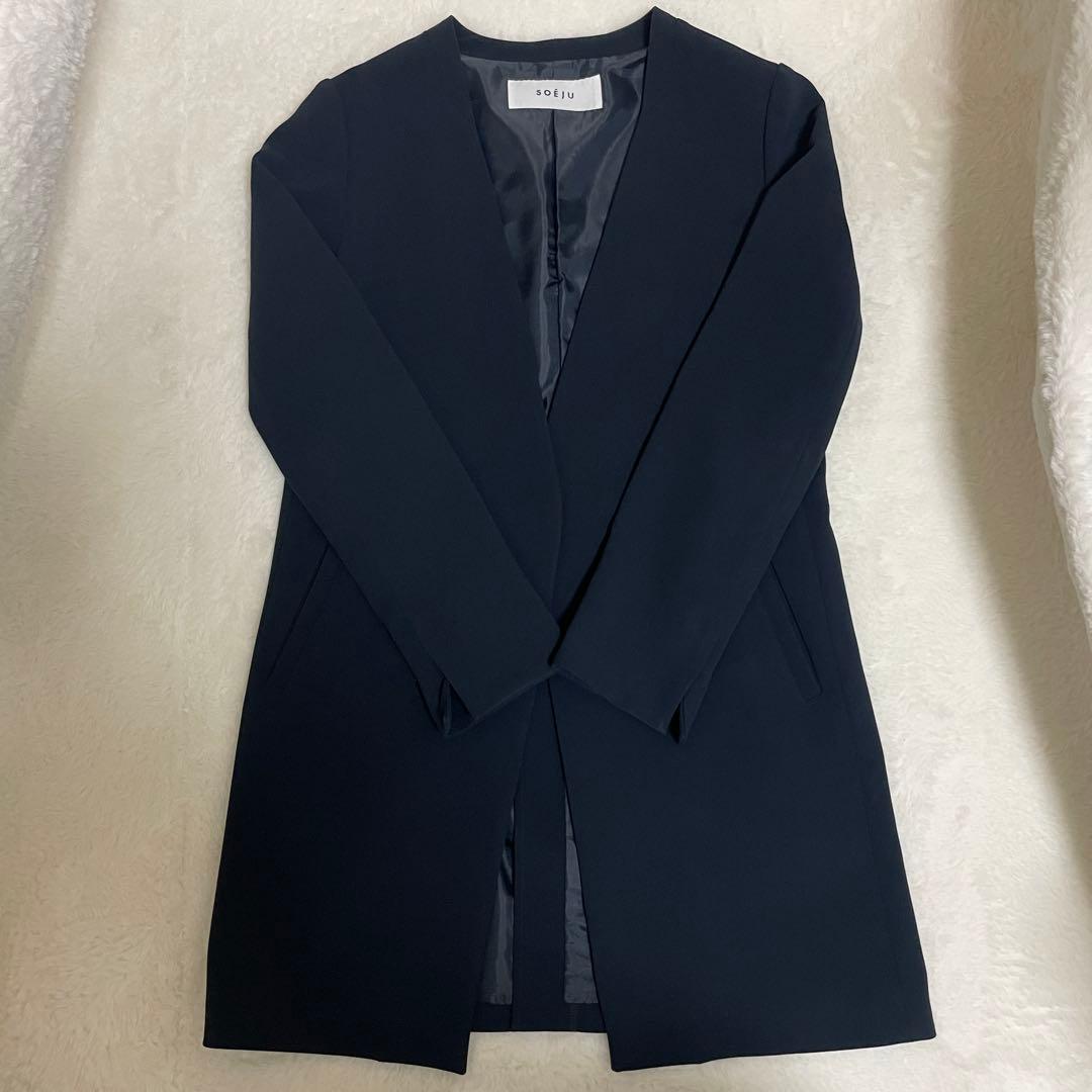 SOEJU ソージュロングノーカラージャケット　ネイビーサイズM