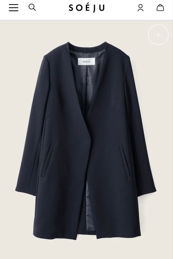 SOEJU ソージュロングノーカラージャケット　ネイビーサイズM
