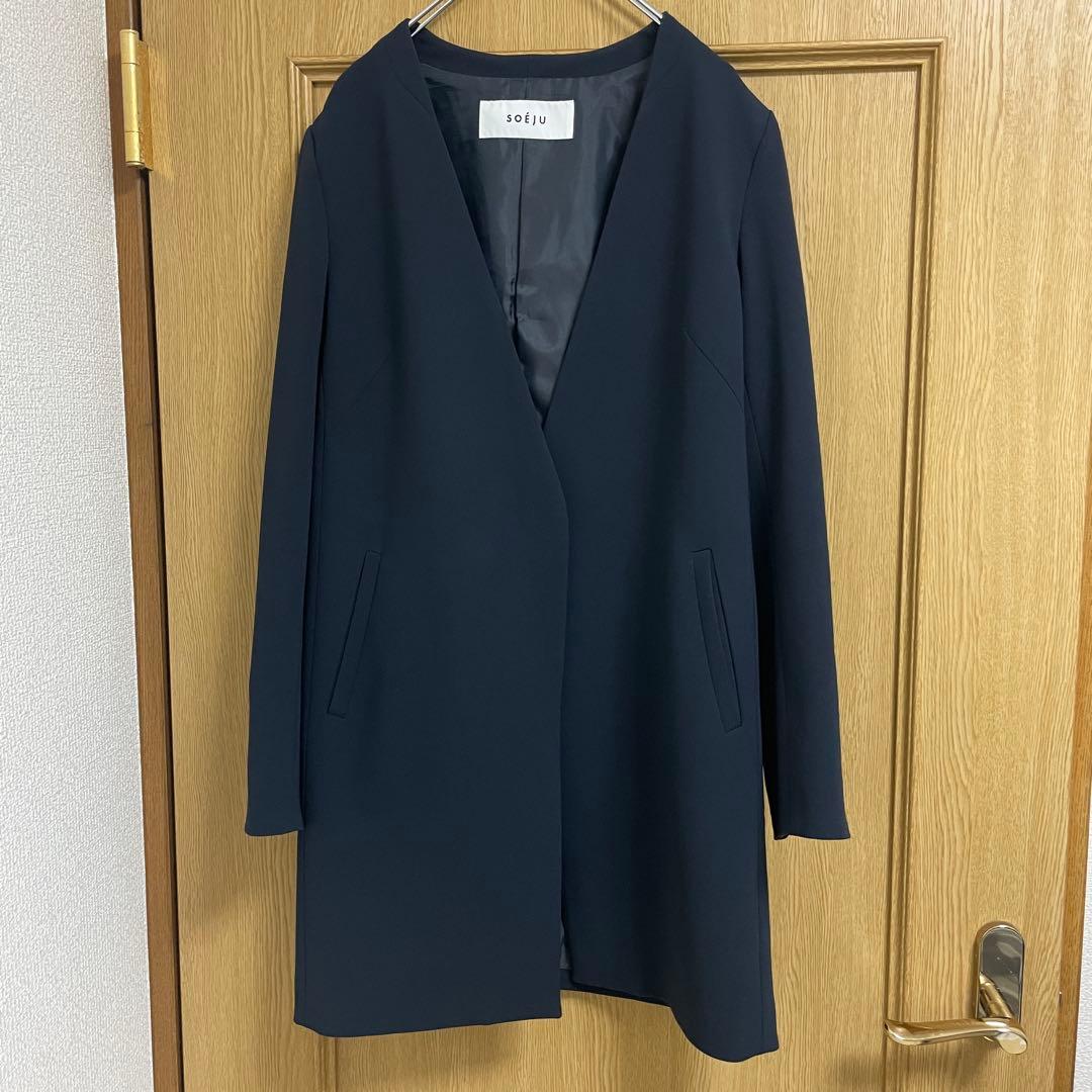 SOEJU ソージュロングノーカラージャケット　ネイビーサイズM