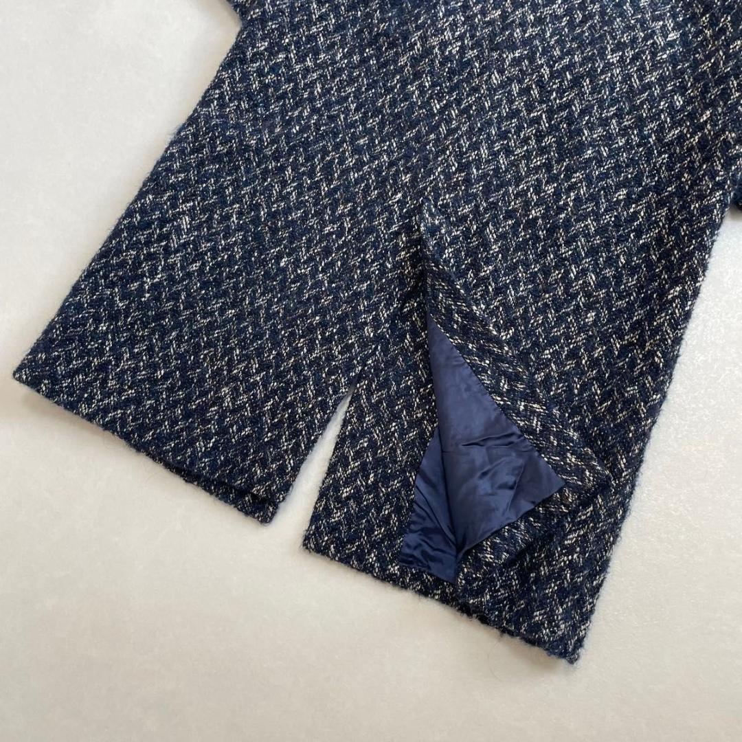 美品 エストネーション モヘヤアルパカ ミックスニットロングチェスターコート