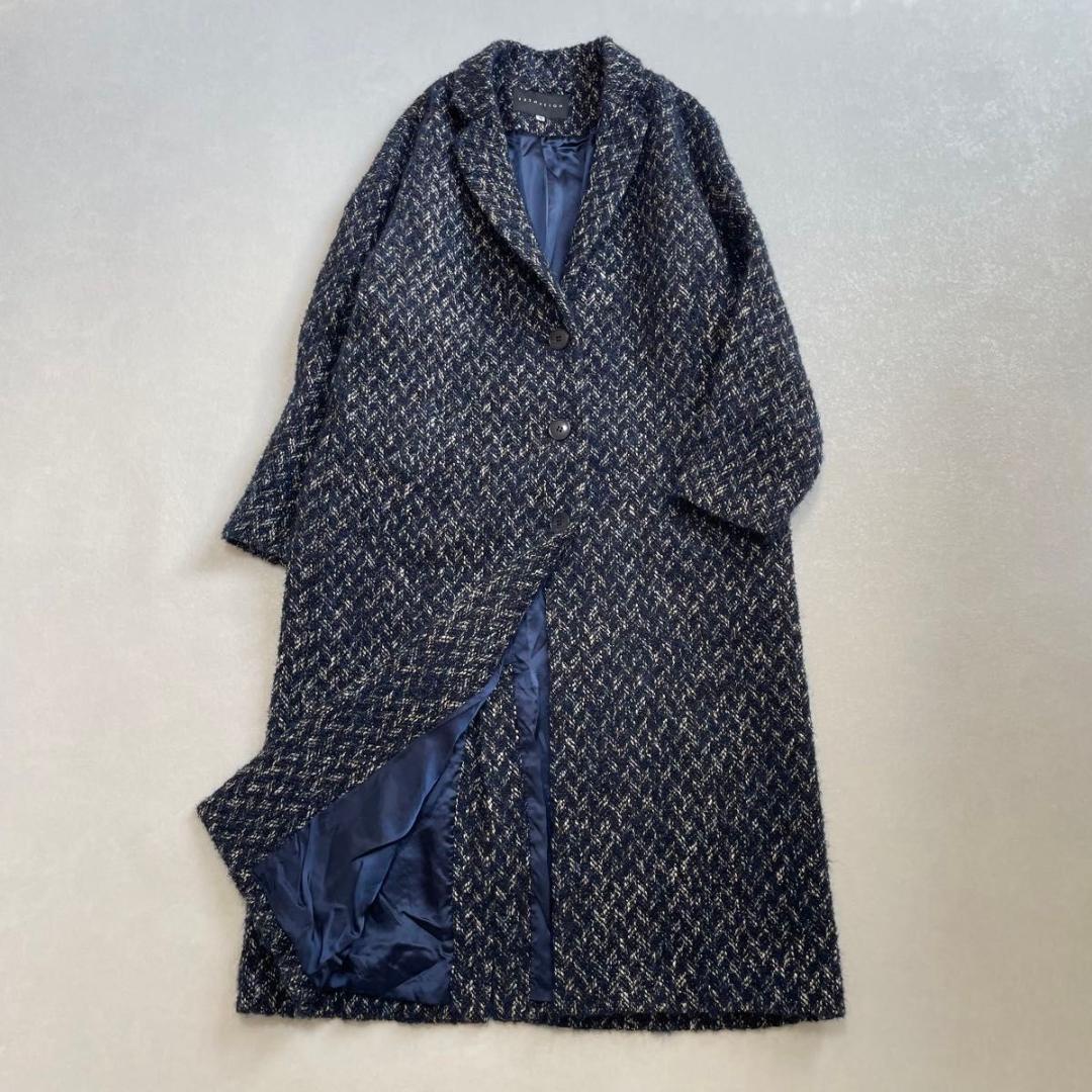 美品 エストネーション モヘヤアルパカ ミックスニットロングチェスターコート