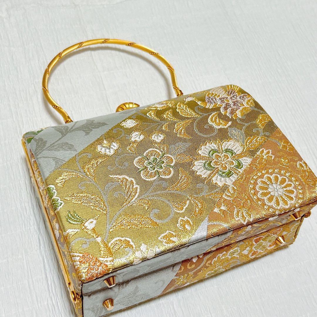 神田胡蝶　和装バッグ　フォーマル　正絹帯地　金銀糸　ゴールド