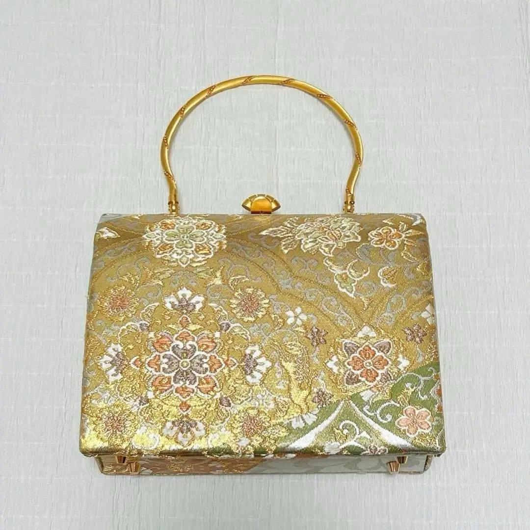 神田胡蝶　和装バッグ　フォーマル　正絹帯地　金銀糸　ゴールド