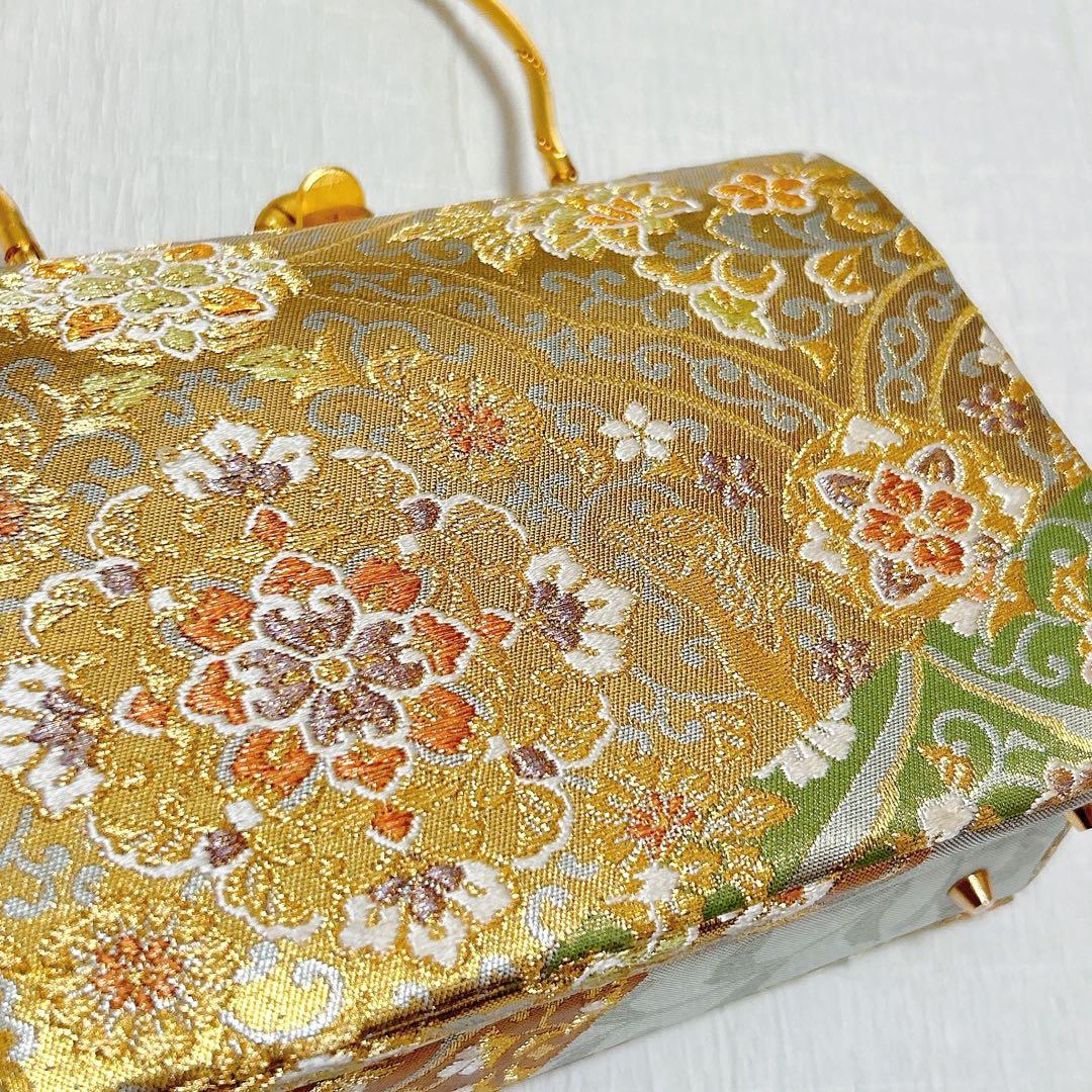 神田胡蝶　和装バッグ　フォーマル　正絹帯地　金銀糸　ゴールド