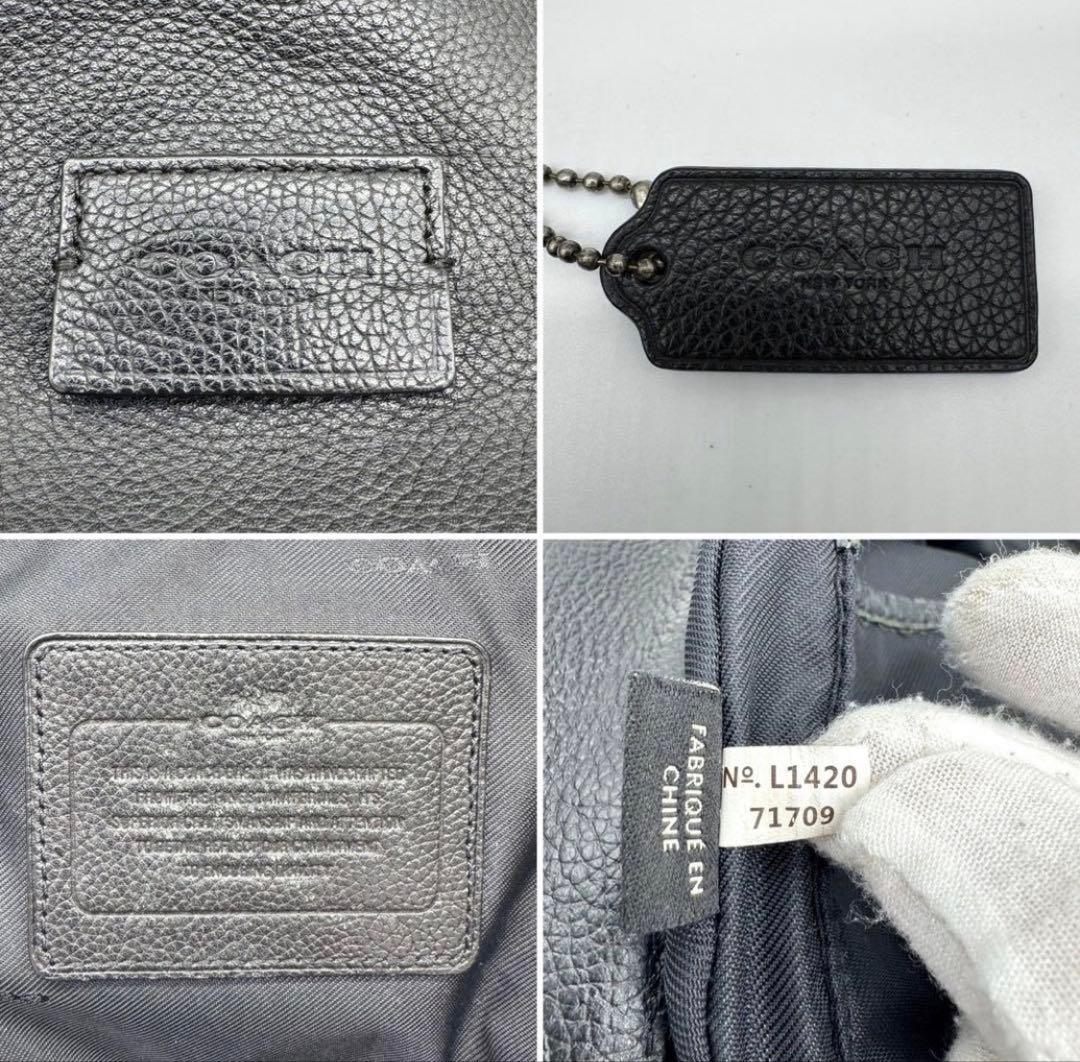 コーチ ボディバッグ ロゴ型押し チャーム レザー ブラック