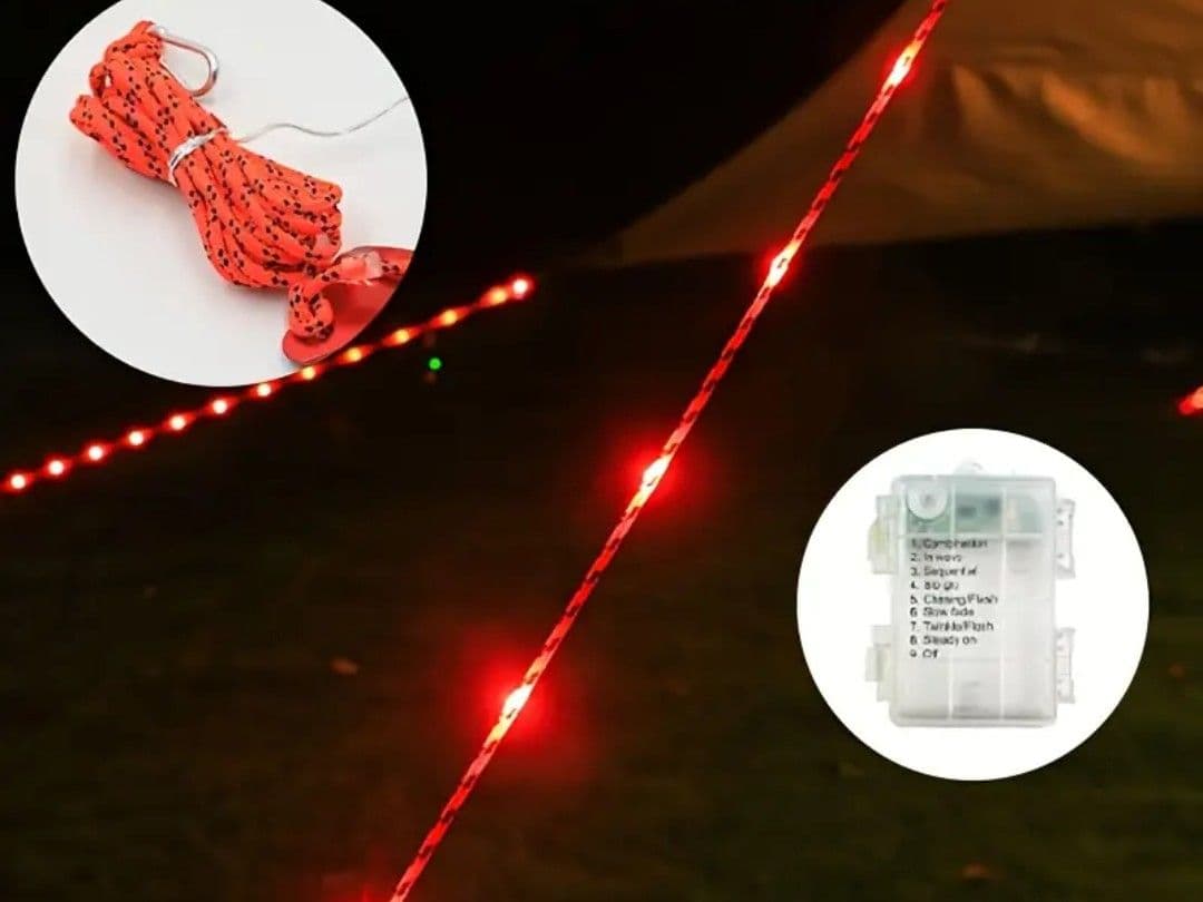 LED キャンプ用 ロープ ライト（赤色）ガイロープ