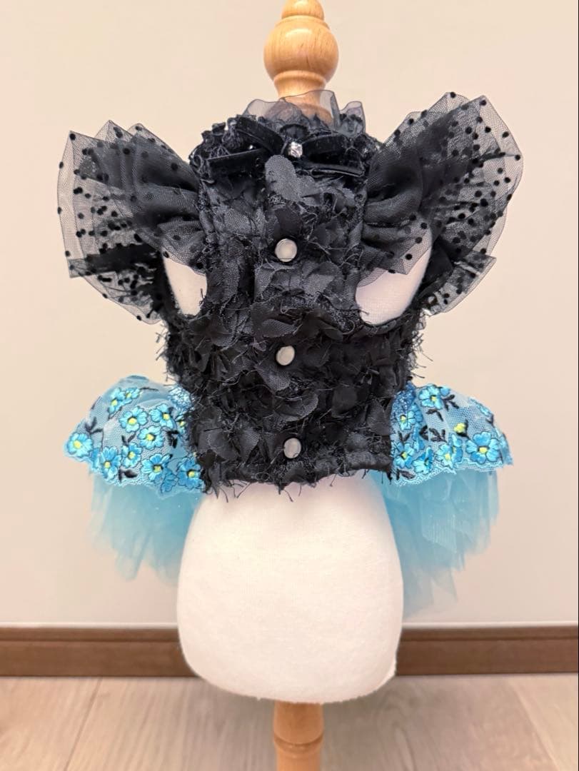 リュクスバーディLuxe birdieシルエットワンピバレッタセットブルー犬服