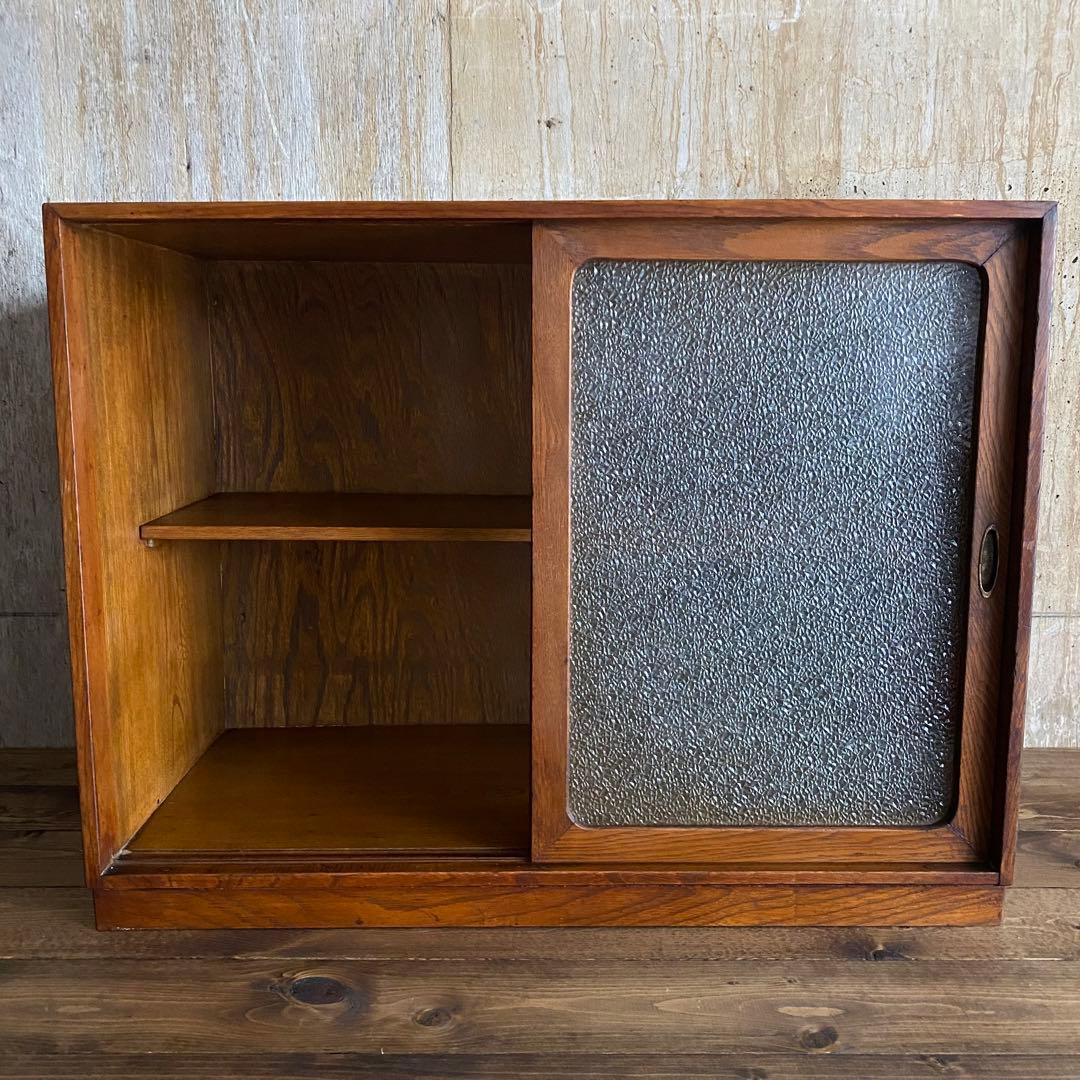 古家具 ヴィンテージ　ダイヤガラス　引戸棚　ミニキャビネット　無垢材　杉無垢
