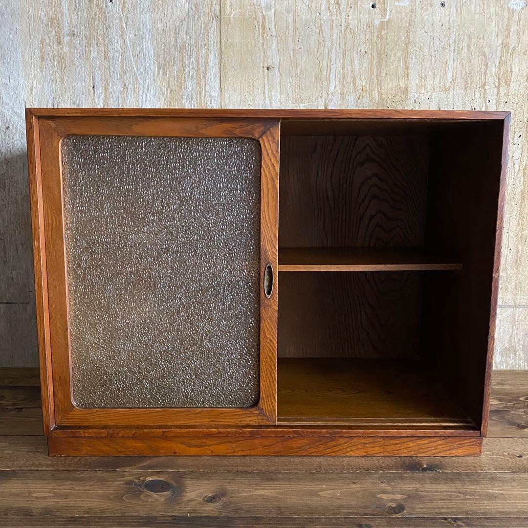 古家具 ヴィンテージ　ダイヤガラス　引戸棚　ミニキャビネット　無垢材　杉無垢