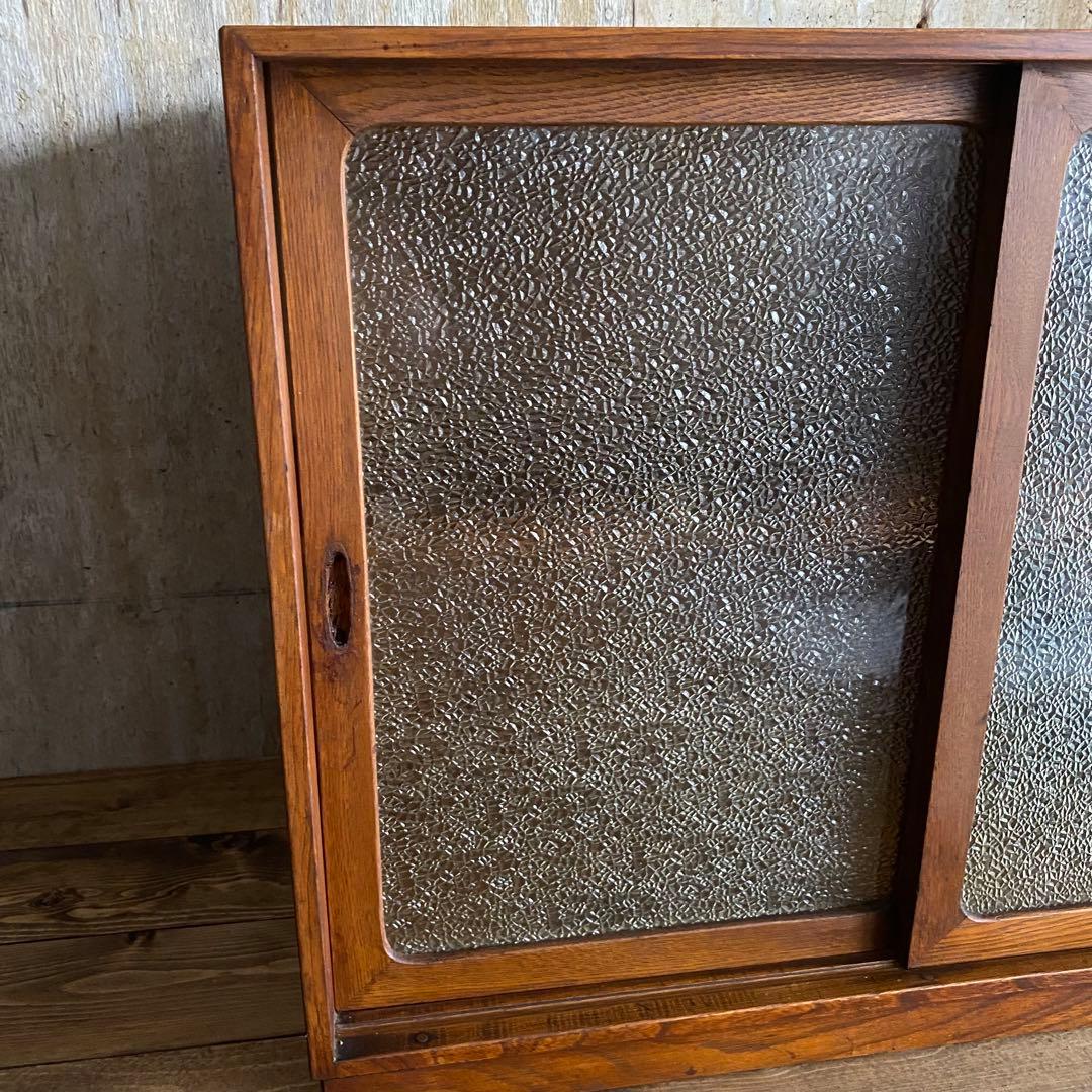 古家具 ヴィンテージ　ダイヤガラス　引戸棚　ミニキャビネット　無垢材　杉無垢