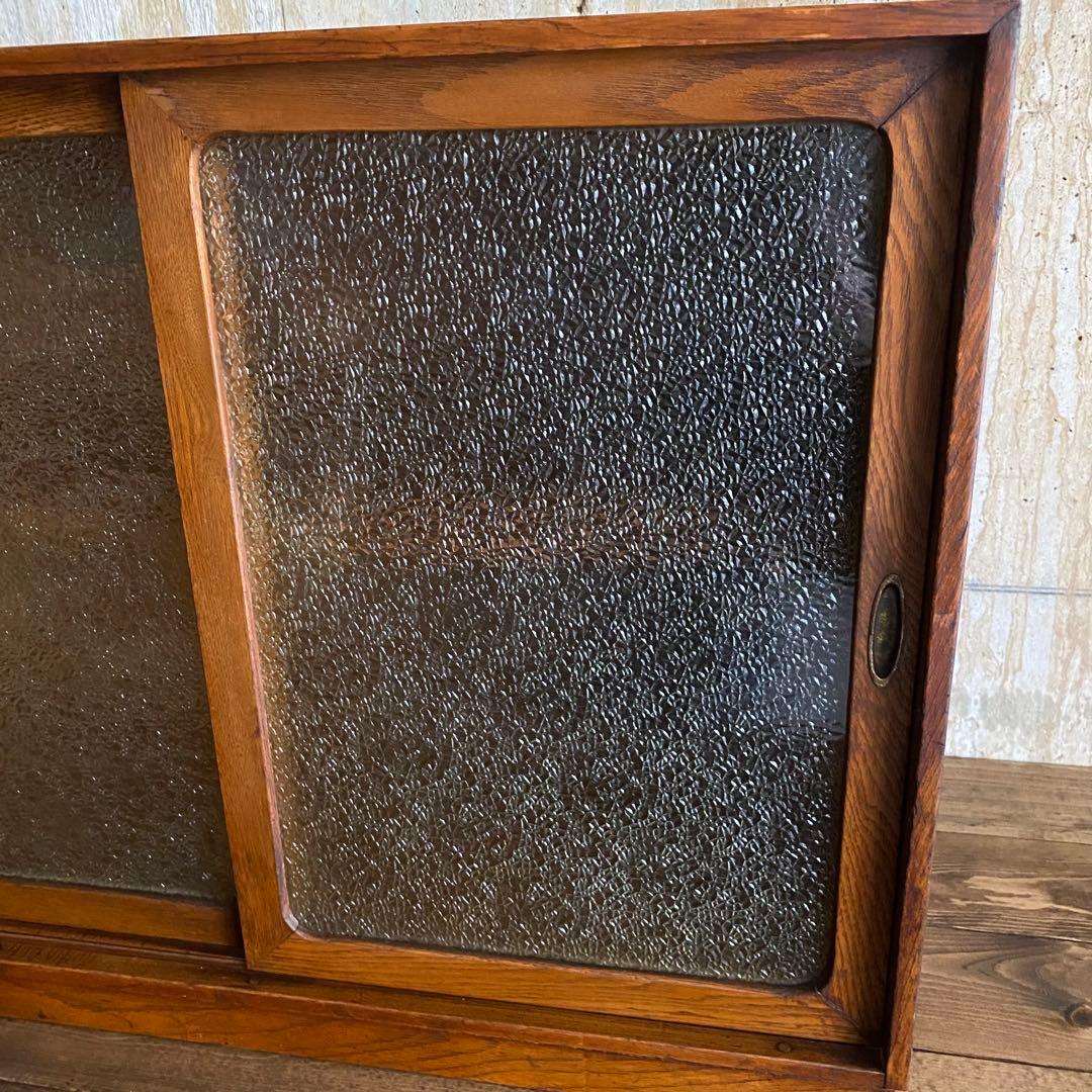 古家具 ヴィンテージ　ダイヤガラス　引戸棚　ミニキャビネット　無垢材　杉無垢