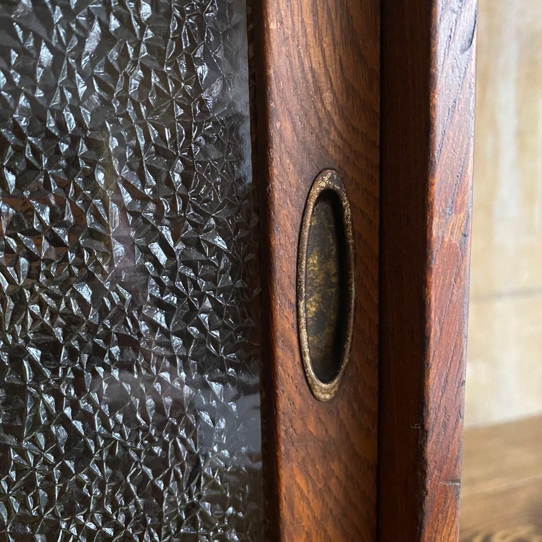 古家具 ヴィンテージ　ダイヤガラス　引戸棚　ミニキャビネット　無垢材　杉無垢