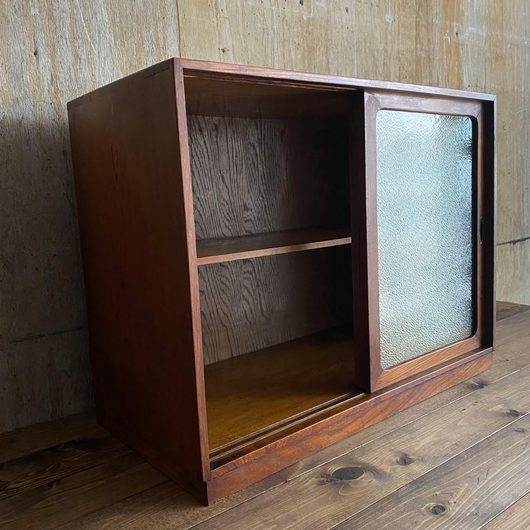 古家具 ヴィンテージ　ダイヤガラス　引戸棚　ミニキャビネット　無垢材　杉無垢