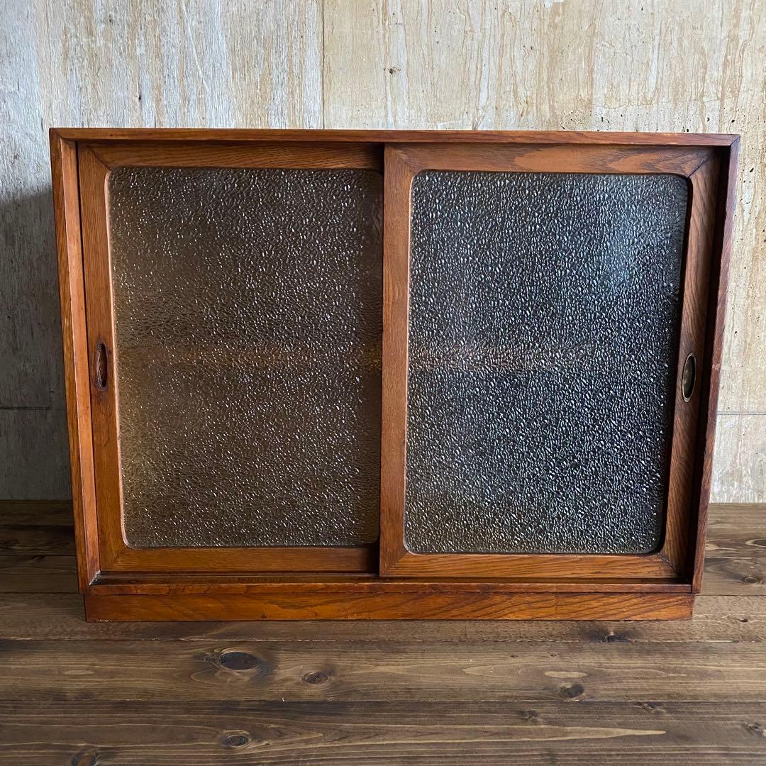 古家具 ヴィンテージ　ダイヤガラス　引戸棚　ミニキャビネット　無垢材　杉無垢