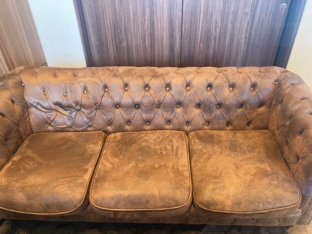 【※20日まで】即決OK！ 3人掛けヴィンテージソファ