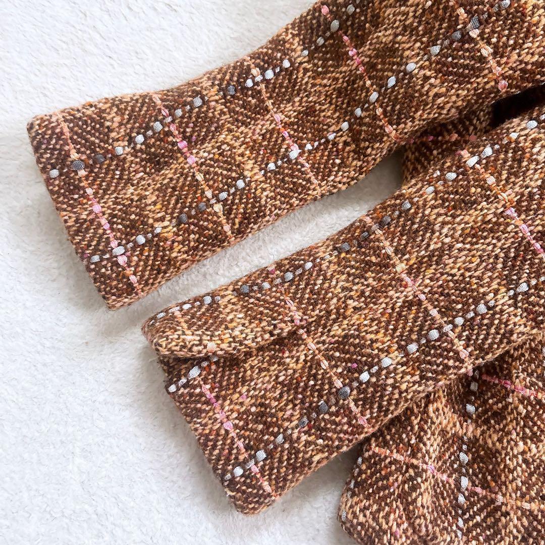 Harrods フォックスファーつき ツイード ジャケット 2way ブラウン系