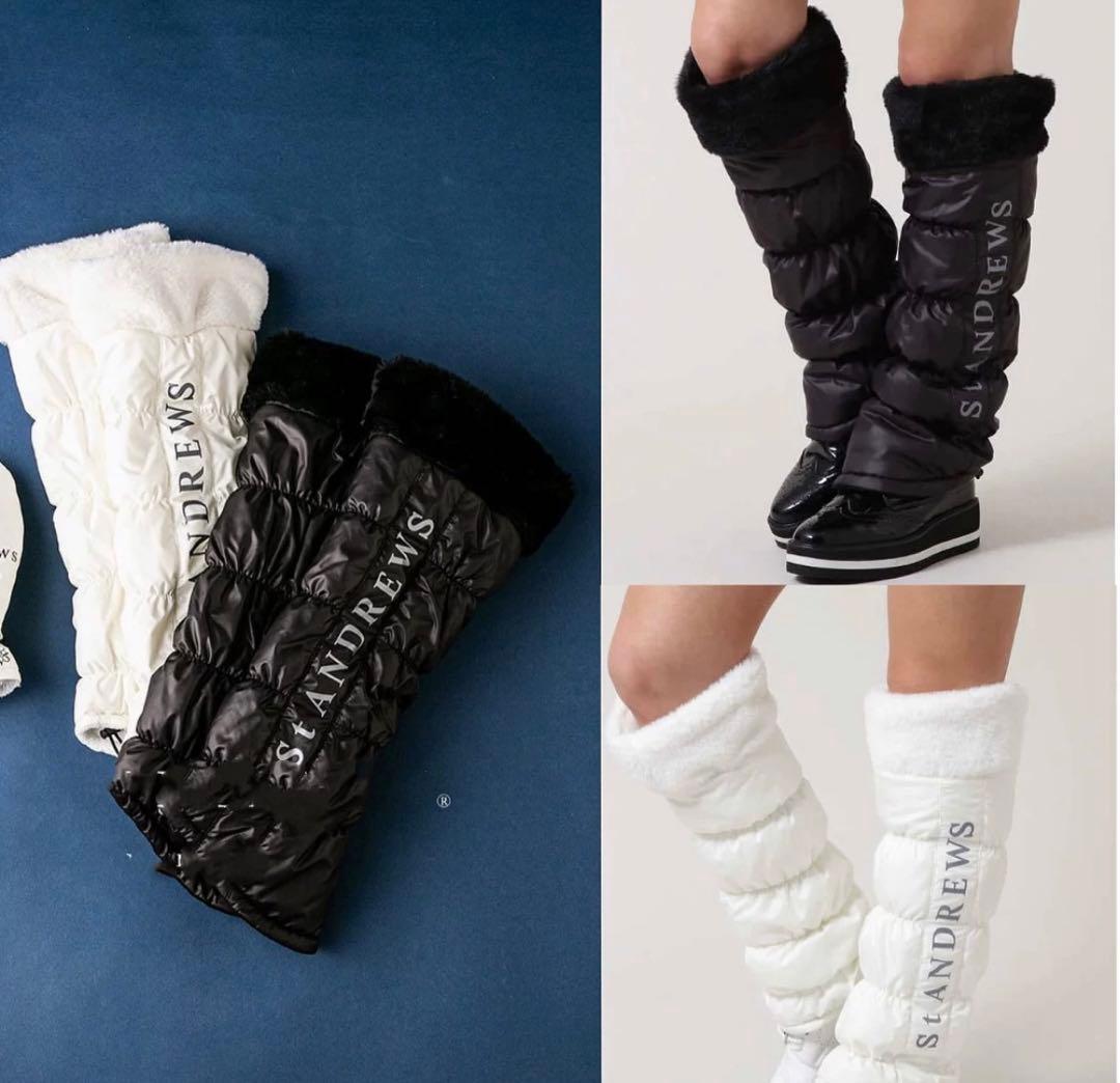 ゴルフウェア小物 レディース 女性用 レッグウォーマー白黒