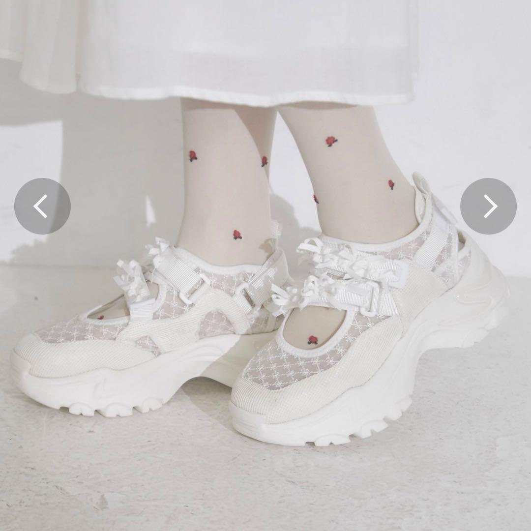 merry jenny ribbonシアーベルクロスニーカー ホワイト L 箱有