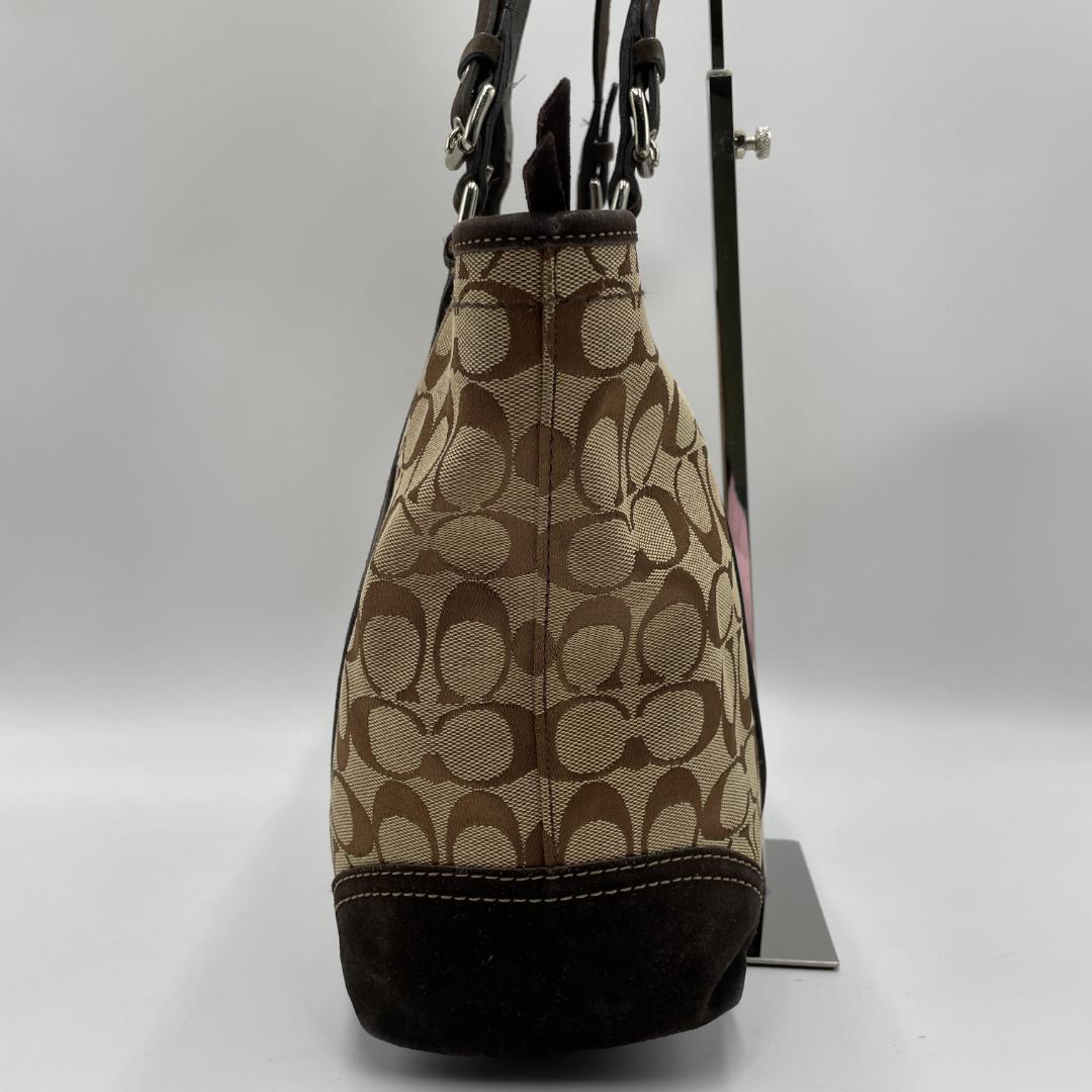 良品 COACH トートバッグ キャンバス スエード ブラウン シグネチャー