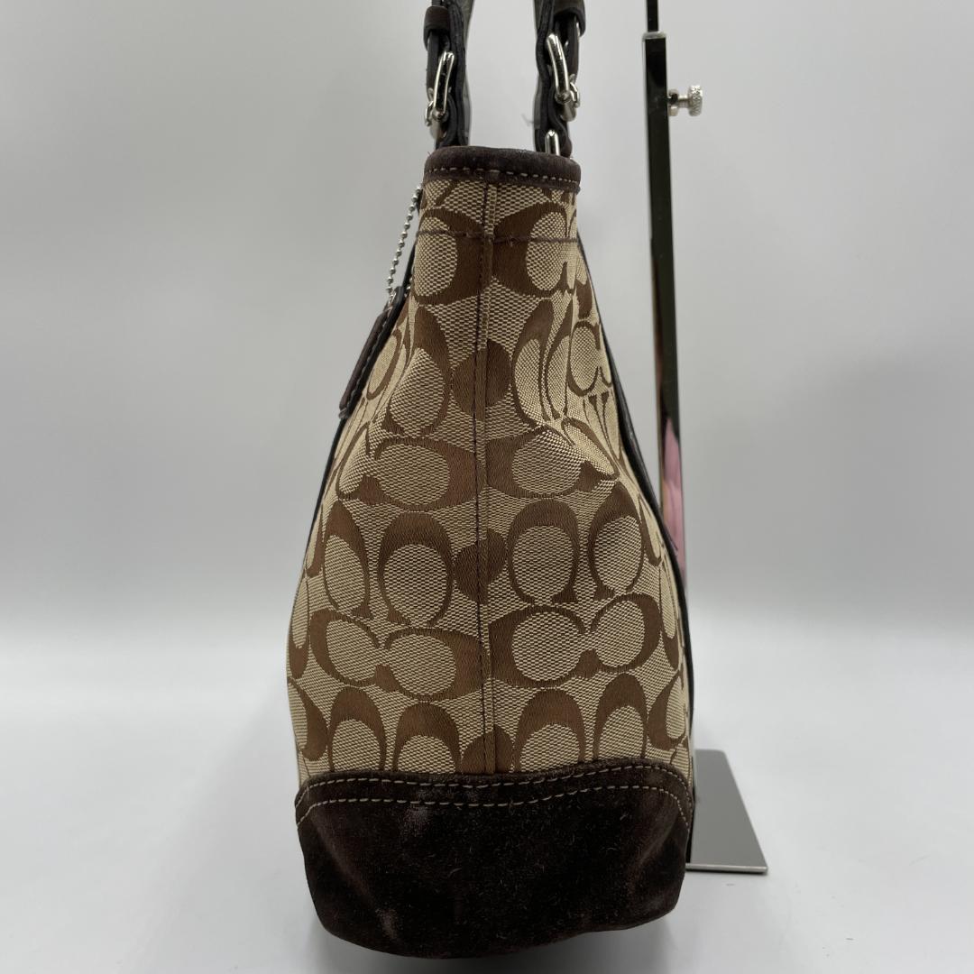 良品 COACH トートバッグ キャンバス スエード ブラウン シグネチャー