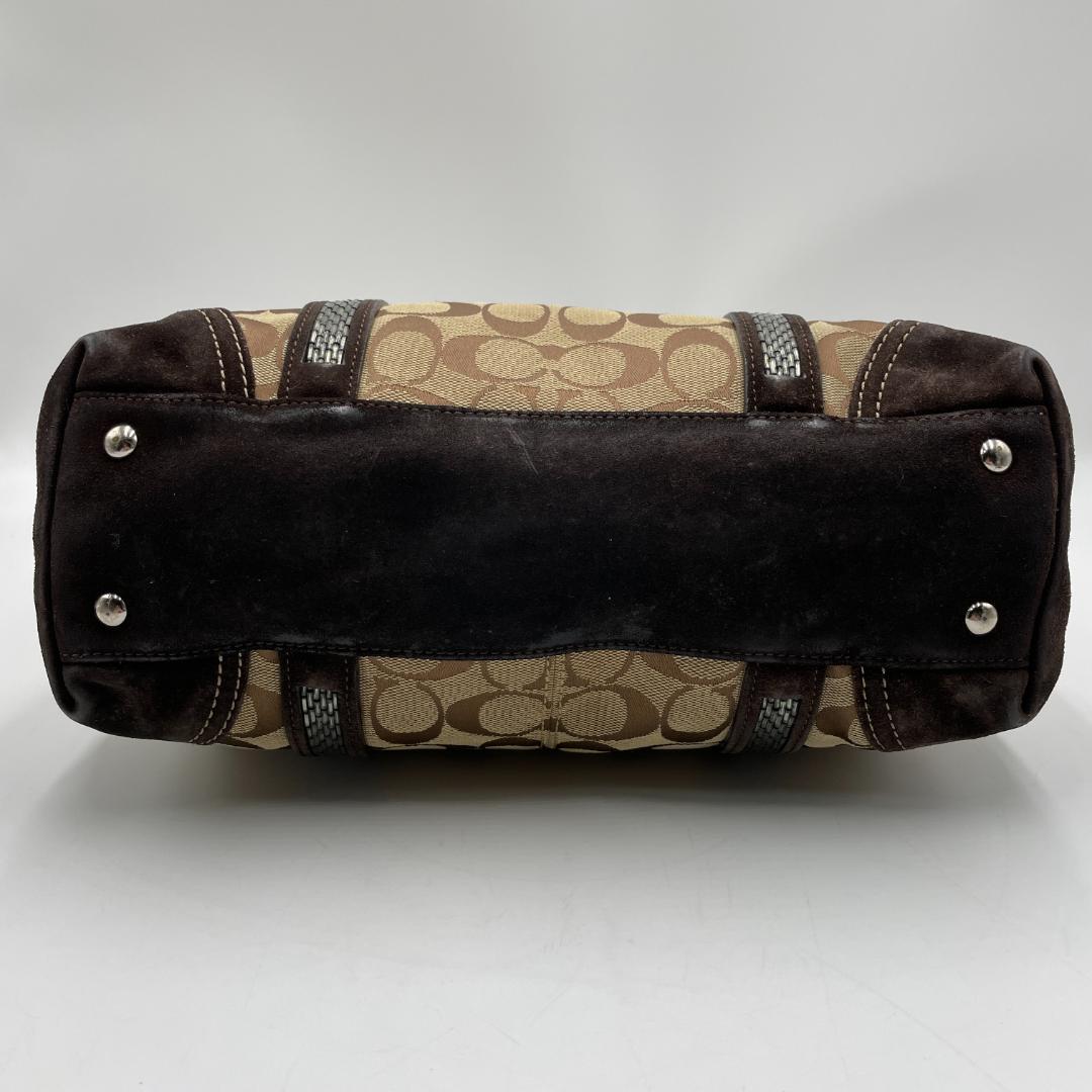 良品 COACH トートバッグ キャンバス スエード ブラウン シグネチャー