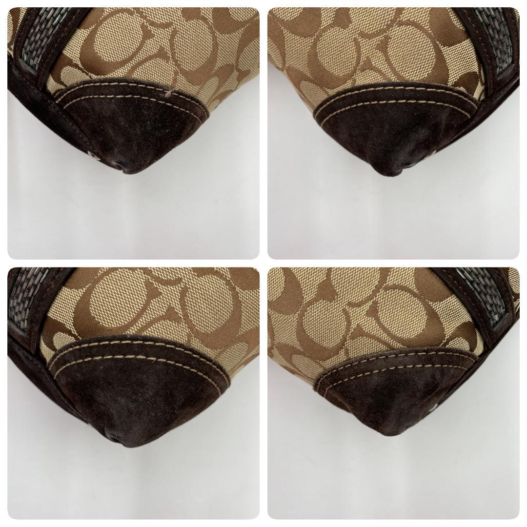 良品 COACH トートバッグ キャンバス スエード ブラウン シグネチャー