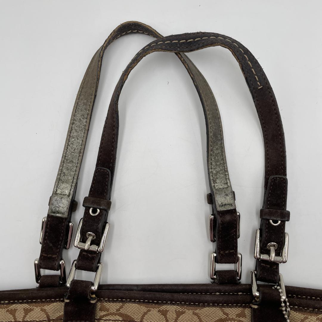 良品 COACH トートバッグ キャンバス スエード ブラウン シグネチャー