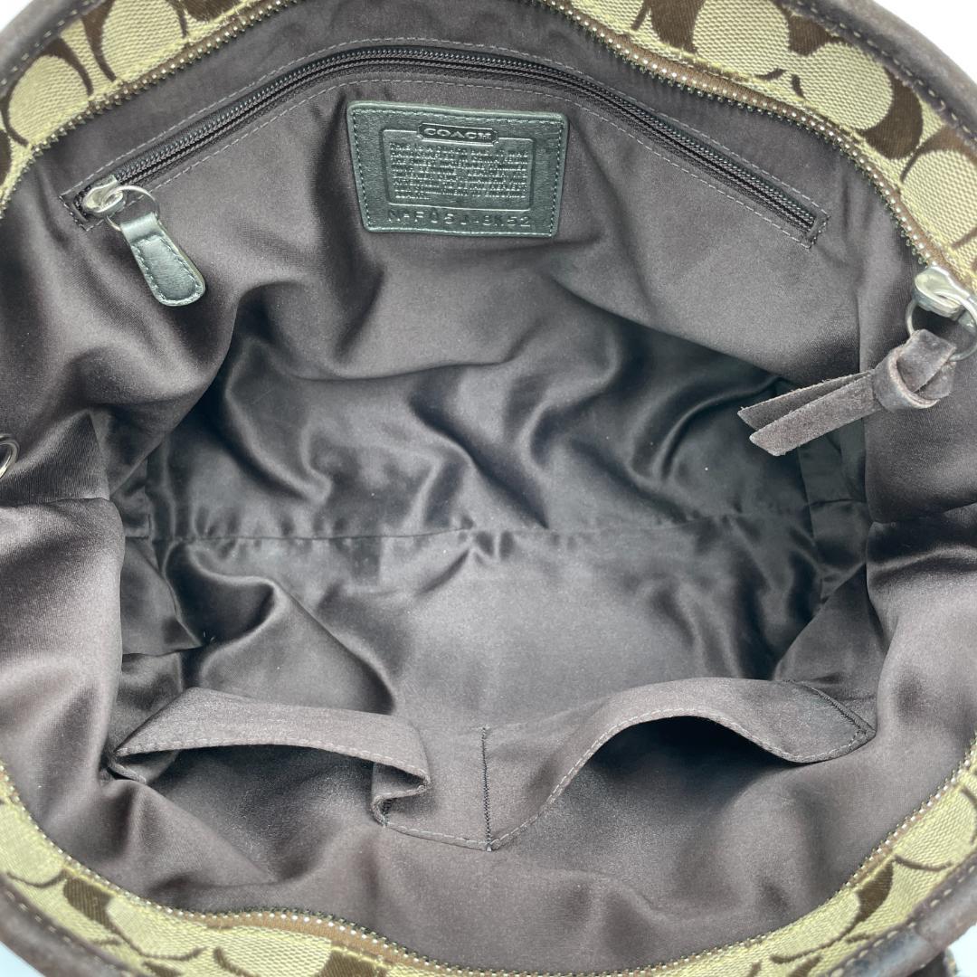良品 COACH トートバッグ キャンバス スエード ブラウン シグネチャー