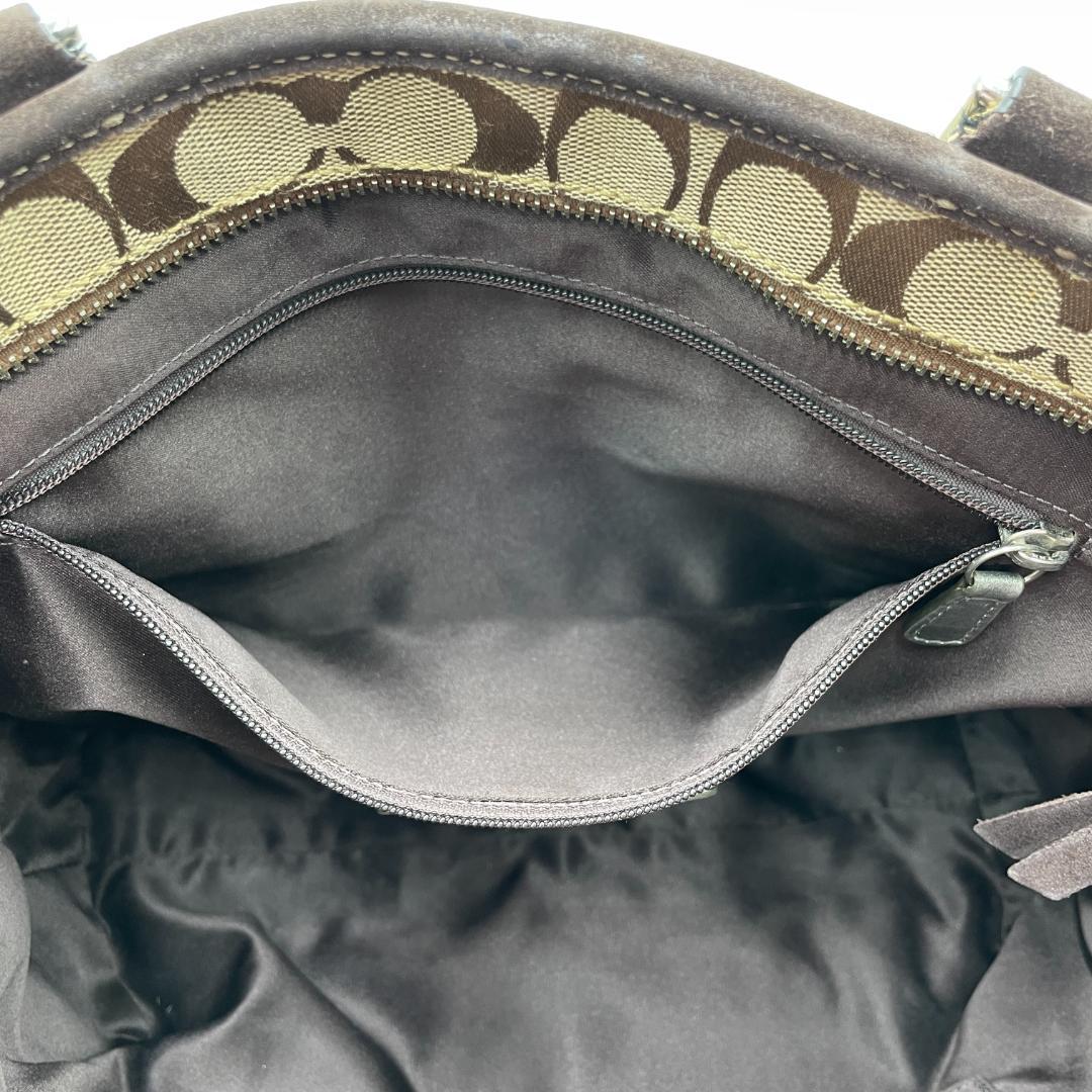 良品 COACH トートバッグ キャンバス スエード ブラウン シグネチャー