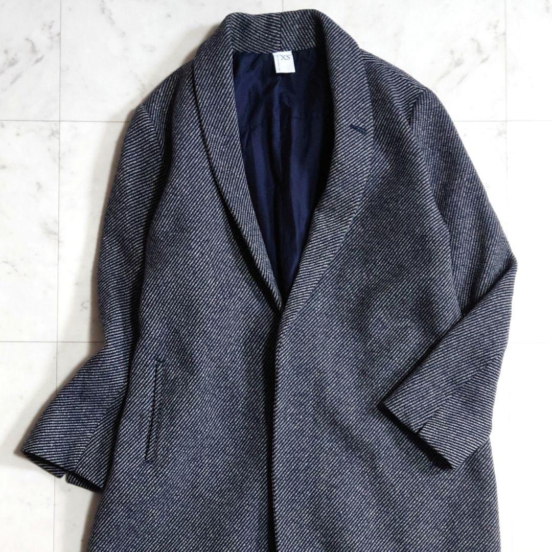 美品♪定価5.9万ノーコントロールエアー ラムウール100 杢ツイルロングコート